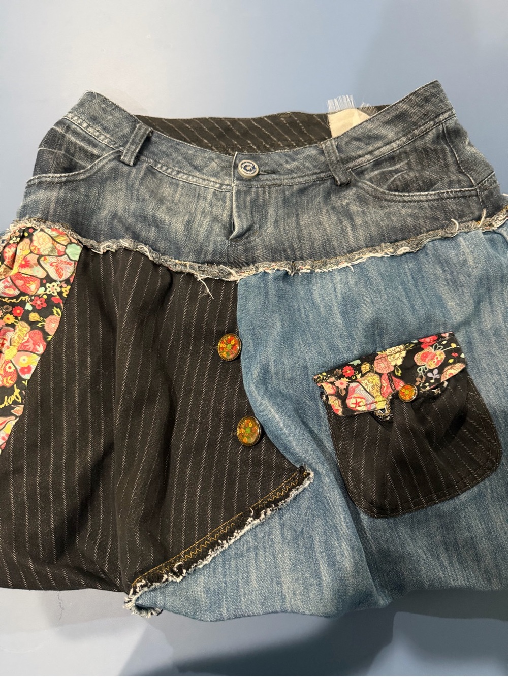 Desigual Patchwork Denim Skirt in Blue and Black